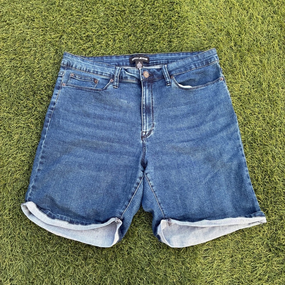 DKNY Jeans Mens 12 34x7 Blue Denim Cuffed Shorts Medium Wash Stretch Casual Y2K